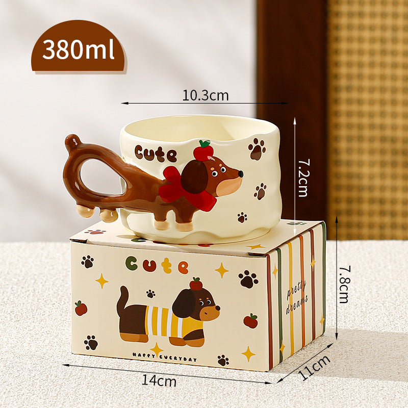 Dog Cartoon Mug Sausage Puppy Ceramic Cup - 380ml, Cute Pet Drinkware