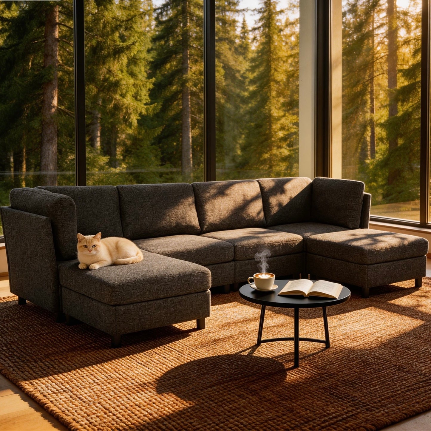 Modular Corner Sofa - Dark Grey Soft Upholstery for Living Room