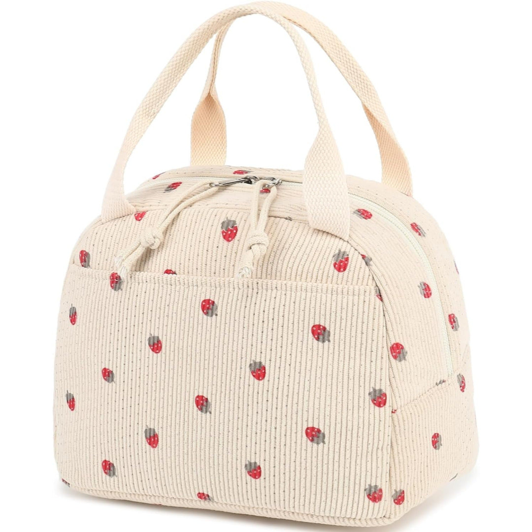 Large Capacity Insulated Lunch Bag - Corduroy Bento Tote with Fresh-Keeping Design