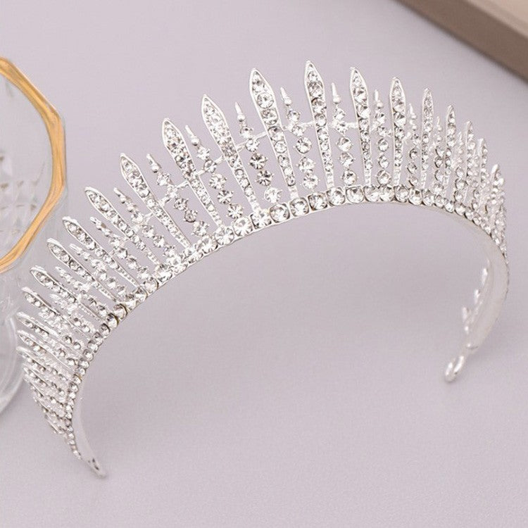 Women's Tiara Headband with White Crystal and Silver Finish - Elegant Bridal Hair Accessory