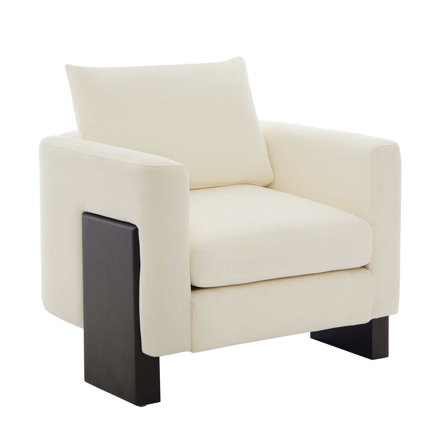 Beige Modern Accent Chair - Stylish Club Armchair with Rubberwood Legs