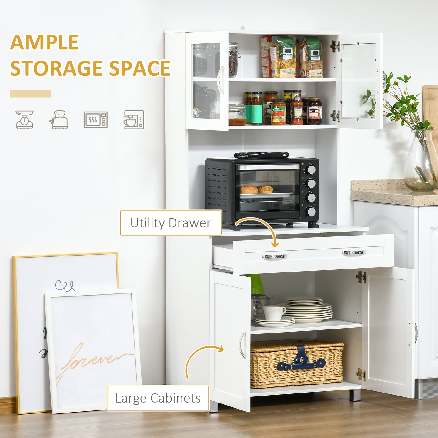 67" Buffet with Hutch, Modern Kitchen Pantry, Freestanding Storage