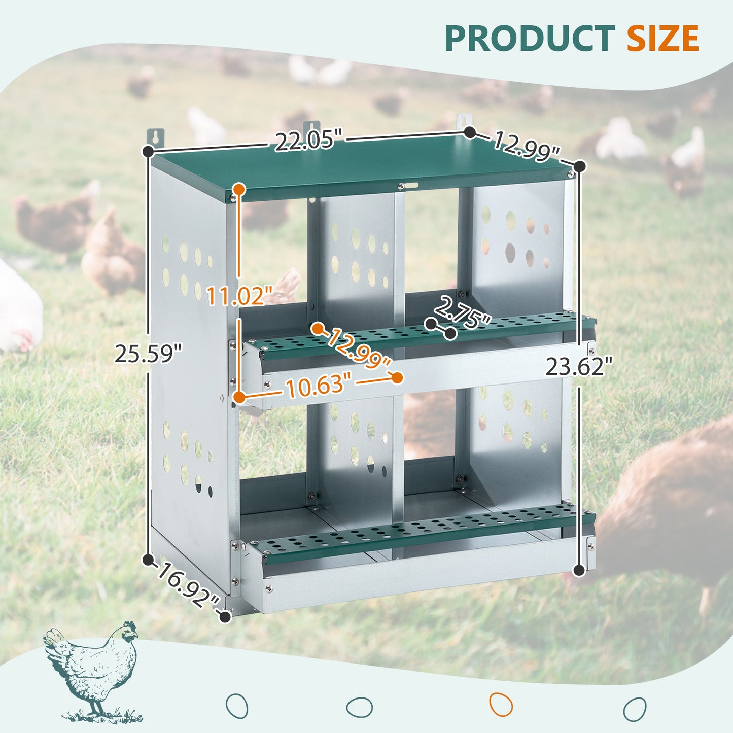 4-Compartment Galvanized Steel Chicken Nesting Box Wall Mount Egg Laying Coop with Green Finish
