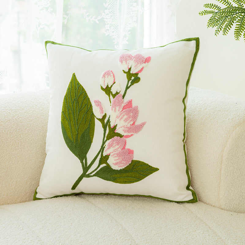 Flower Embroidery Pillow Cover - Decorative Cushion Cover for Living Room