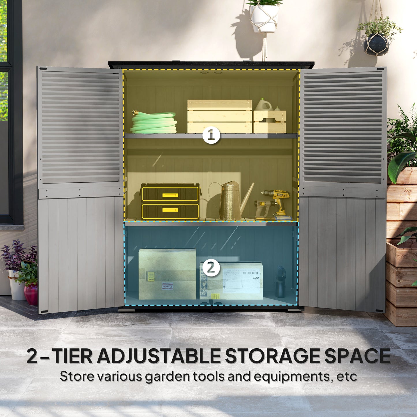 Wood Storage Shed, Outdoor Garden Shed With Asphalt Roof, 2 Shelves,