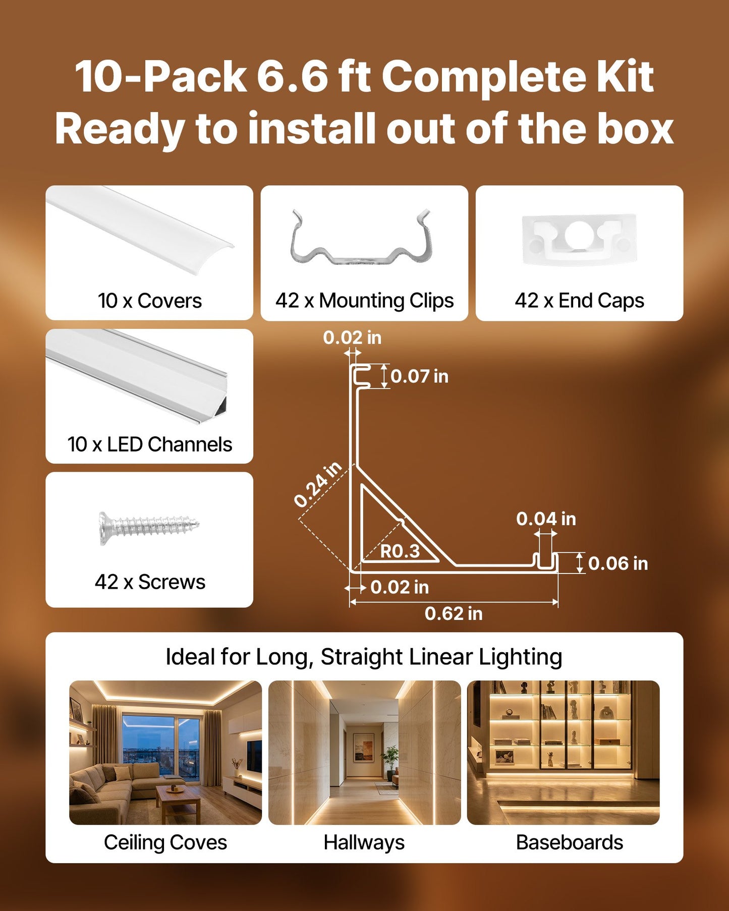 LED Aluminum Channel 6.6 Ft V Shape with Milky Cover & End Caps - Black