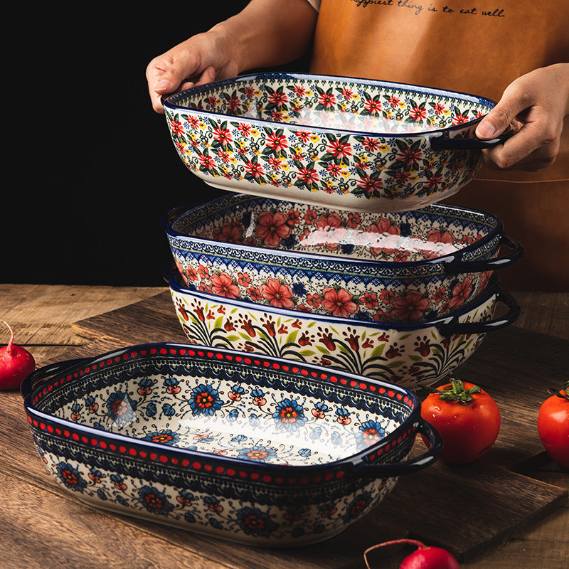 Rectangular Ceramic Dinner Plate Set - Household Tableware for Kitchen & Dining