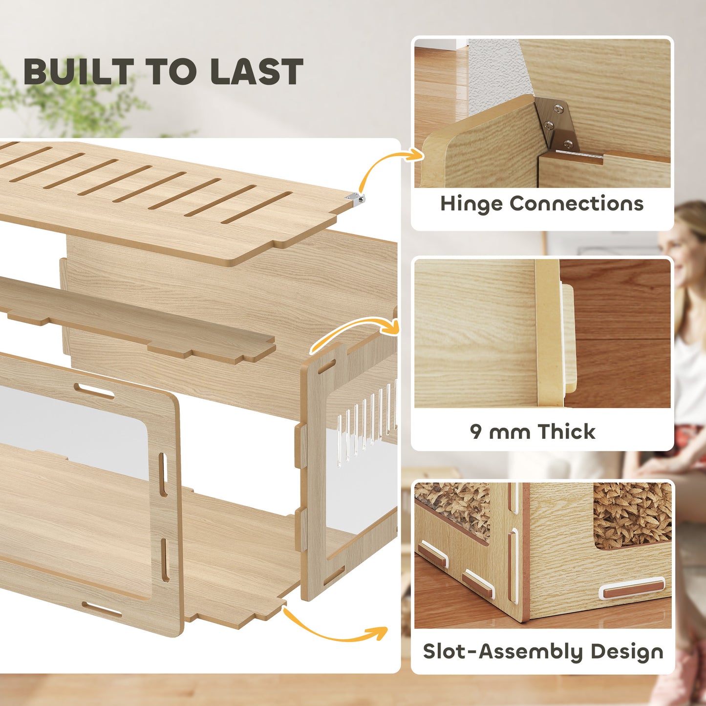Large Hamster Cage with Acrylic Windows & Top Opening - 39 x 20 x 18.5 Inches, Oak Finish