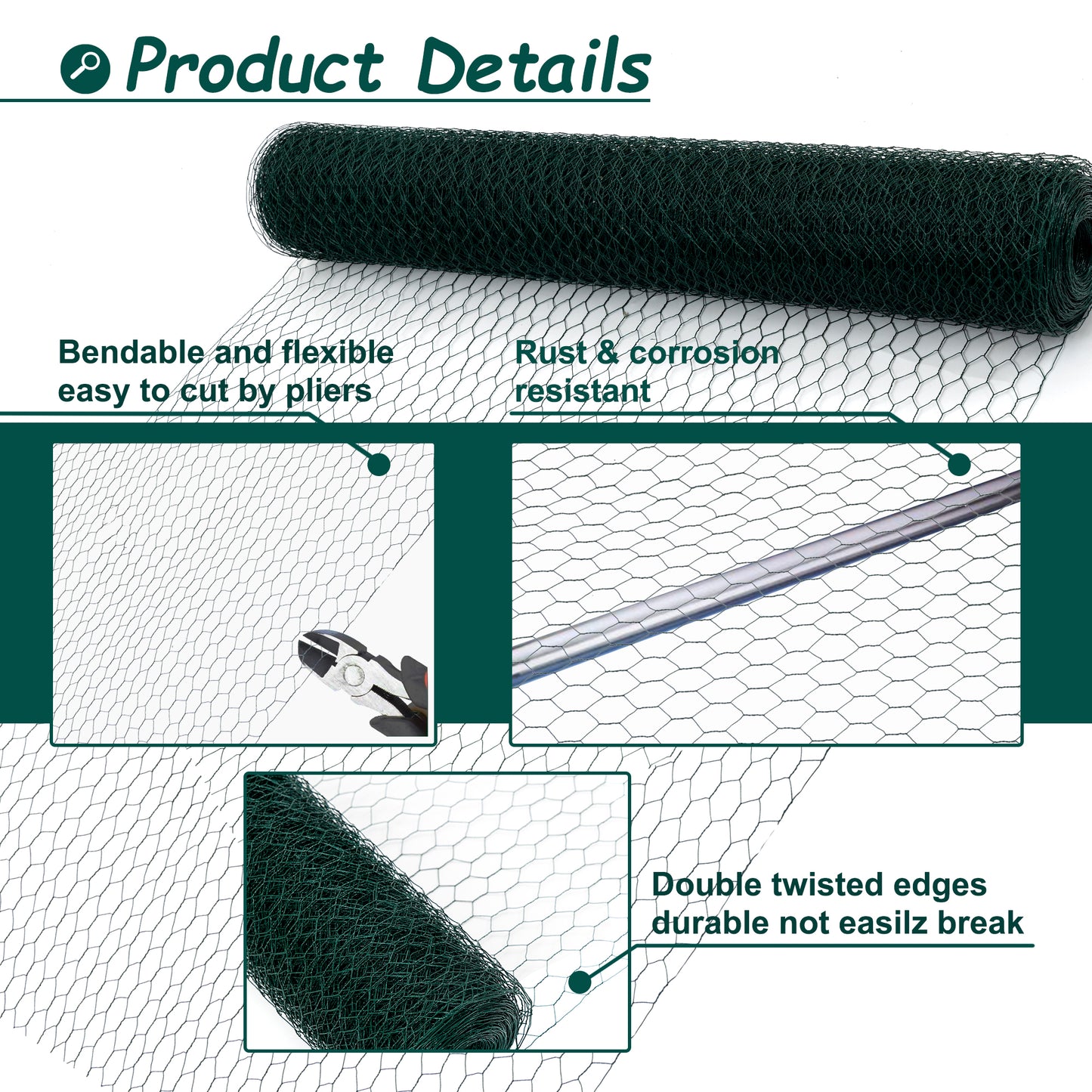 60M Large Size Galvanized Hexagonal Floral Green Chicken Wire,