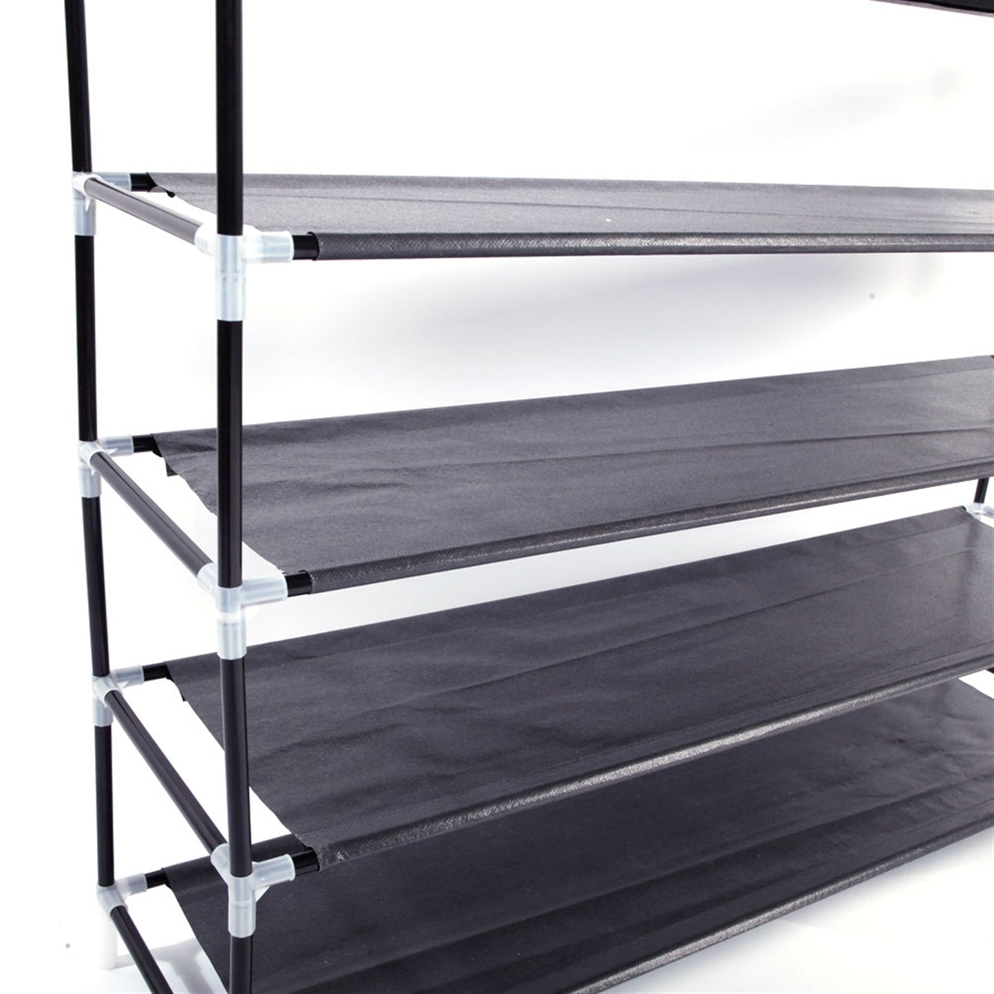 5-Tier Fabric & Steel Shoe Rack - Stackable Storage Shelf - Black