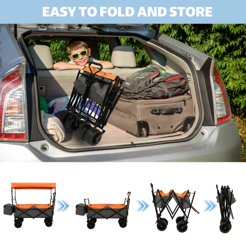 Large Capacity Collapsible Wagon with Canopy and Mosquito Net - All-Terrain Wheels, Foldable Garden Cart
