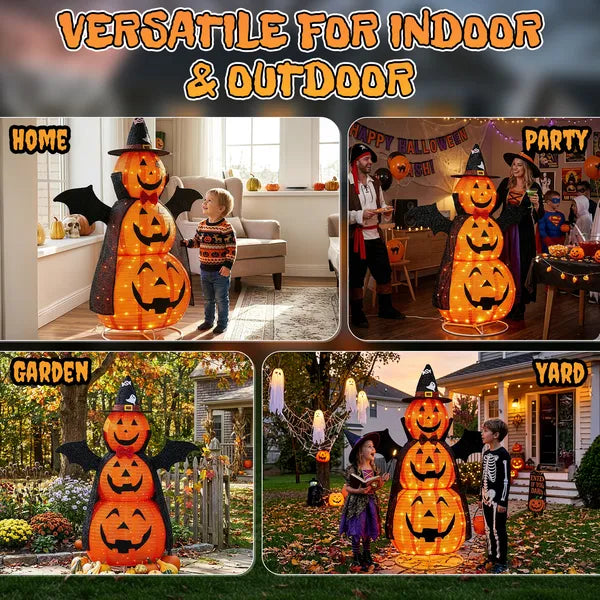 5ft Retractable Fabric Pumpkin Halloween Decor with LED Lights