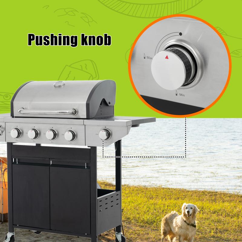 Stainless Steel Propane Gas Grill with Side Burners - Black