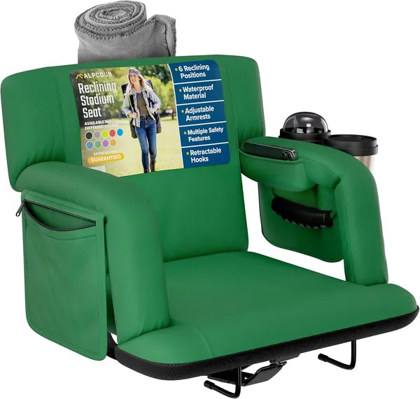 Premium Reclining Stadium Seat with Back Support - Hunter Green