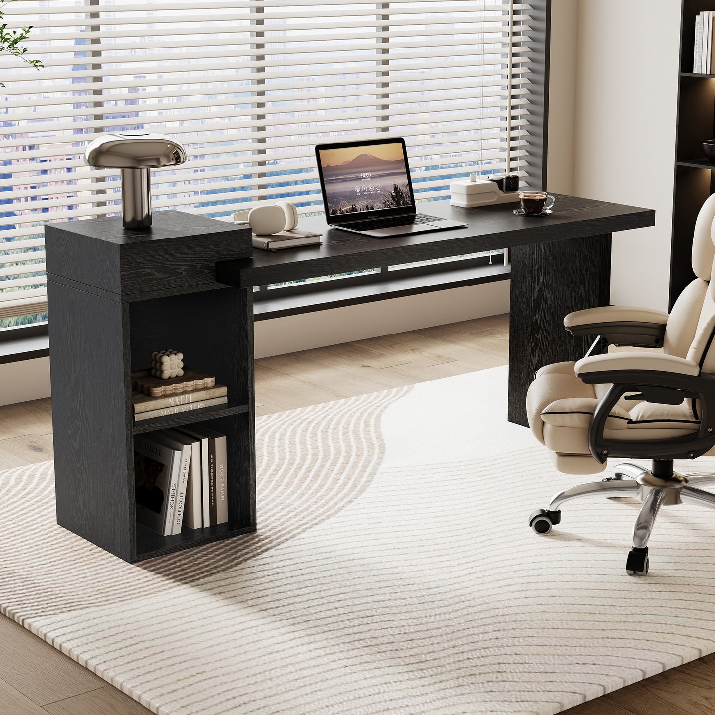 Black Wood Grain Sofa Side Table - 2-Tier Console Table
