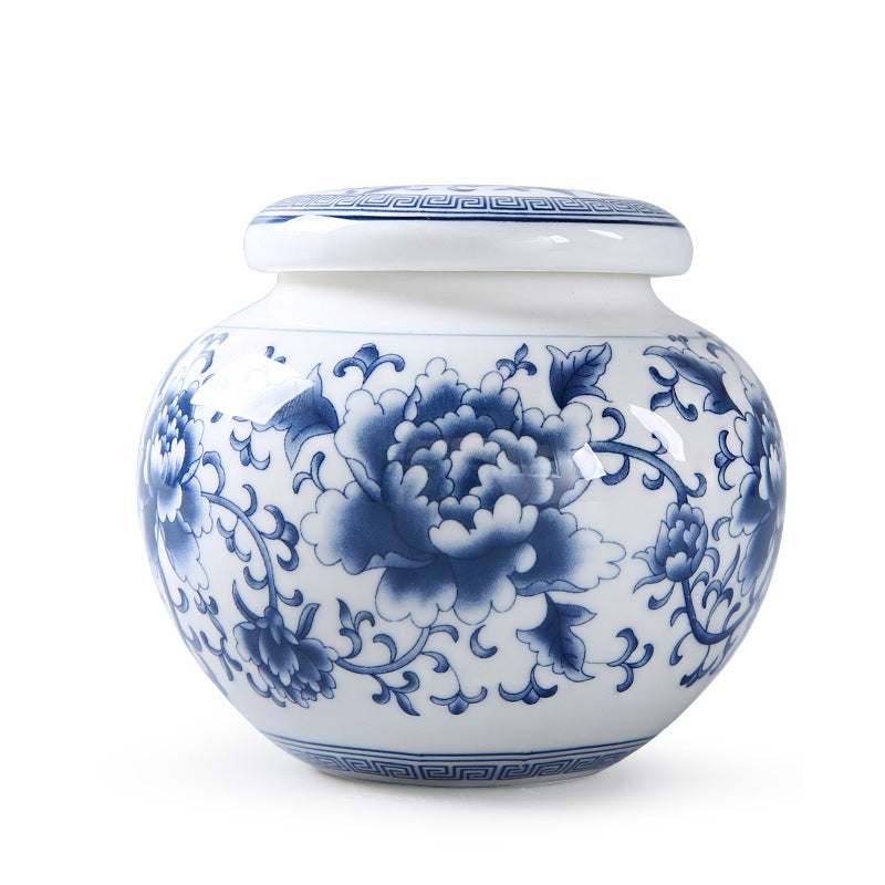 Blue and White Porcelain Tea Pot Storage Box with Sealed Canned Plaster