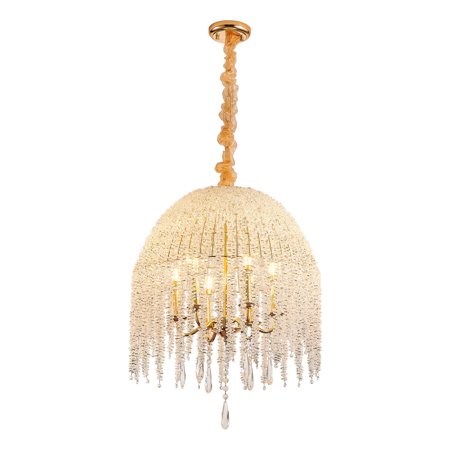 20-Inch K9 Crystal Pendant Light Chandelier - Waterfall Design in Gold