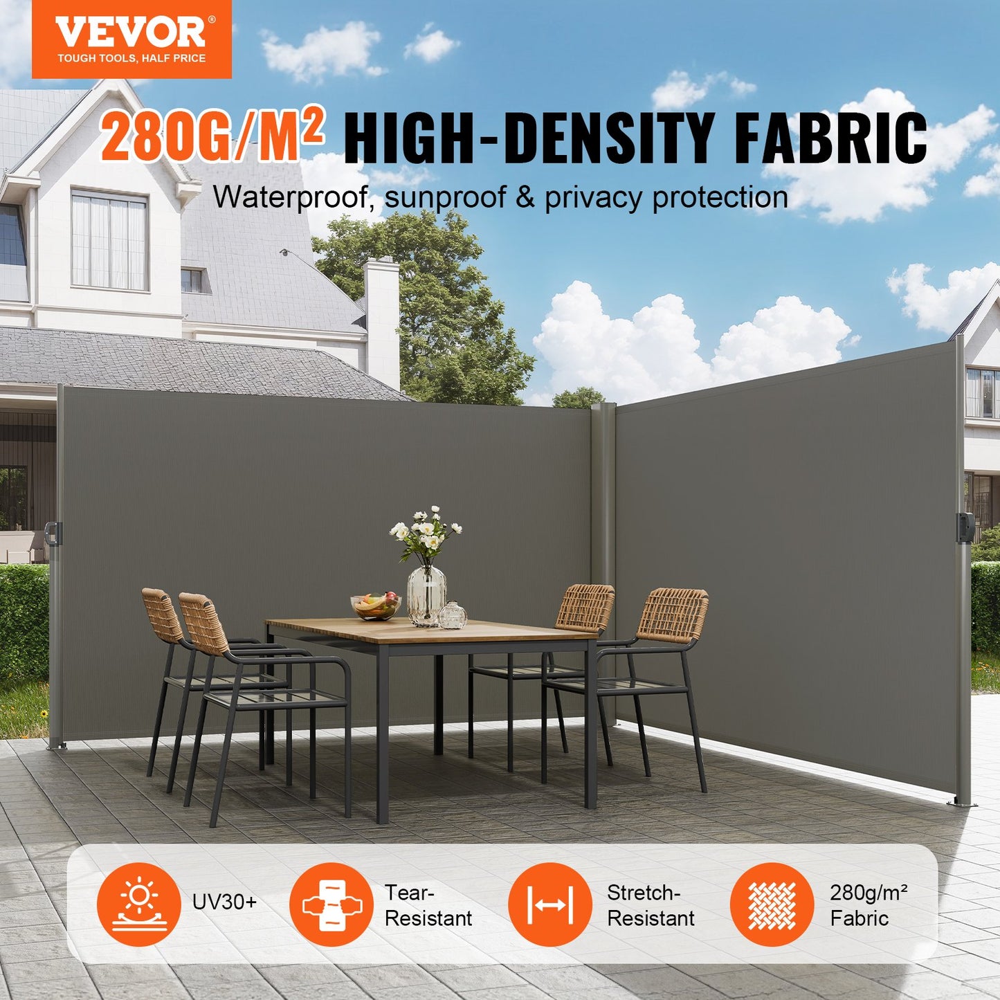 Retractable Aluminum Side Awning 71x236 Inches for Patio Garden Gray