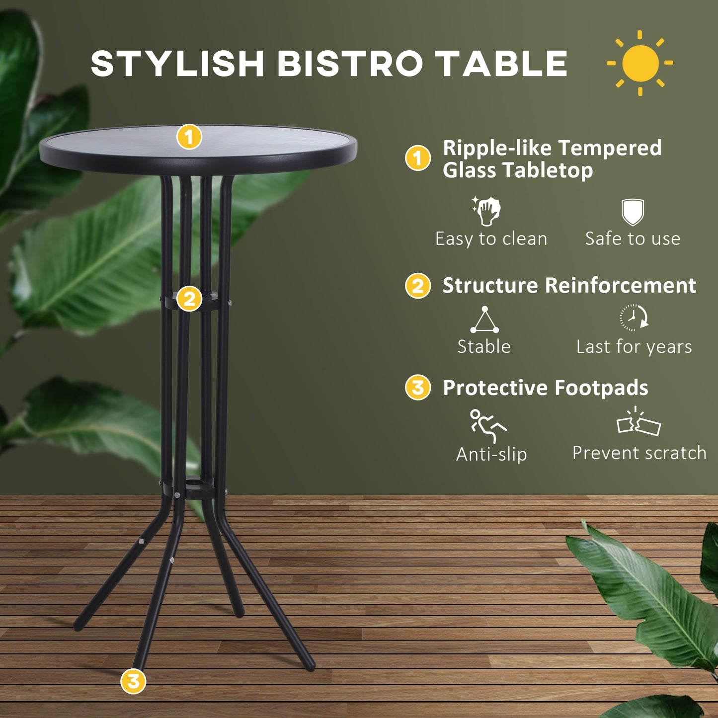 3 Piece Outdoor Bistro Set for 2 with Glass Top - Tan