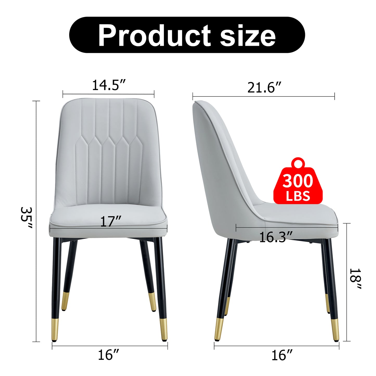 Light Gray Dining Chairs - 2 Piece Set with PU Material & Metal Legs