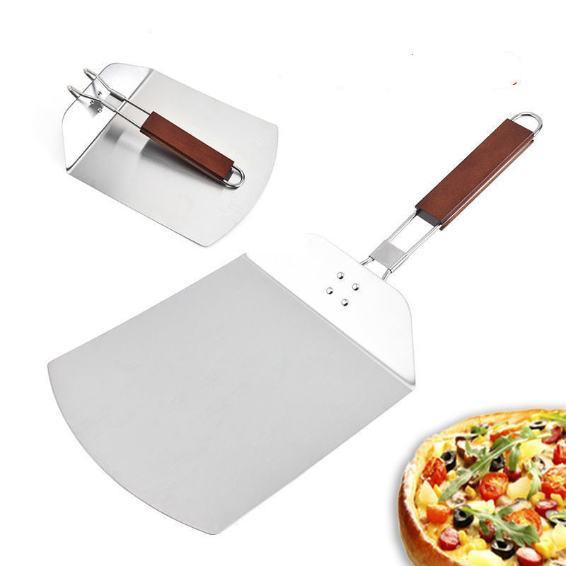 Foldable Stainless Steel Pizza Shovel with Wooden Handle - Baking & Pizza Tools