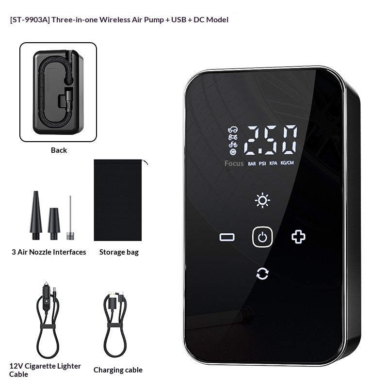 Wireless Car Air Pump with Digital Pressure Display and USB Charging