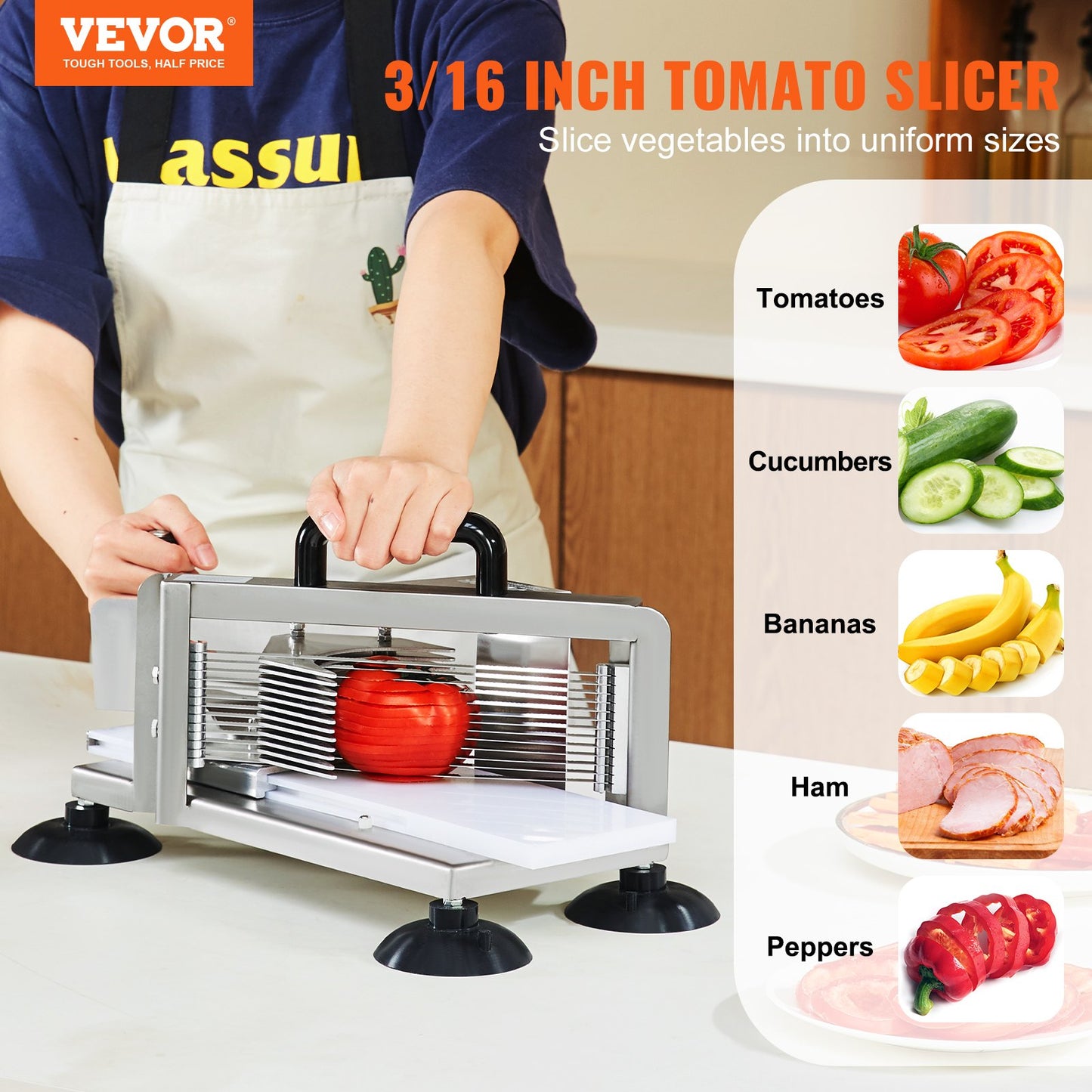 Heavy Duty Stainless Steel Tomato Slicer 3/16 Inch Commercial Kitchen Tool - Silver