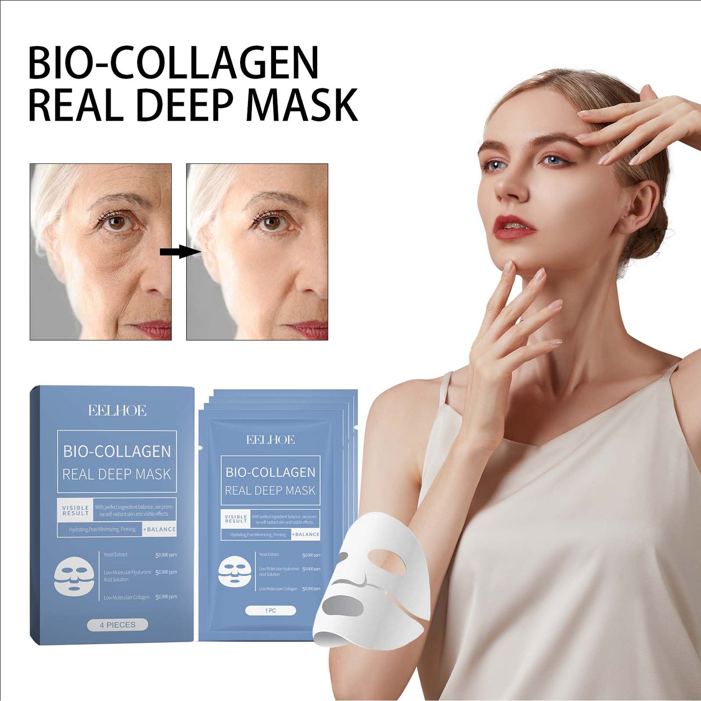 Bio-Collagen Deep Hydration Facial Mask - Pore Minimizing & Firming - 8 Pack