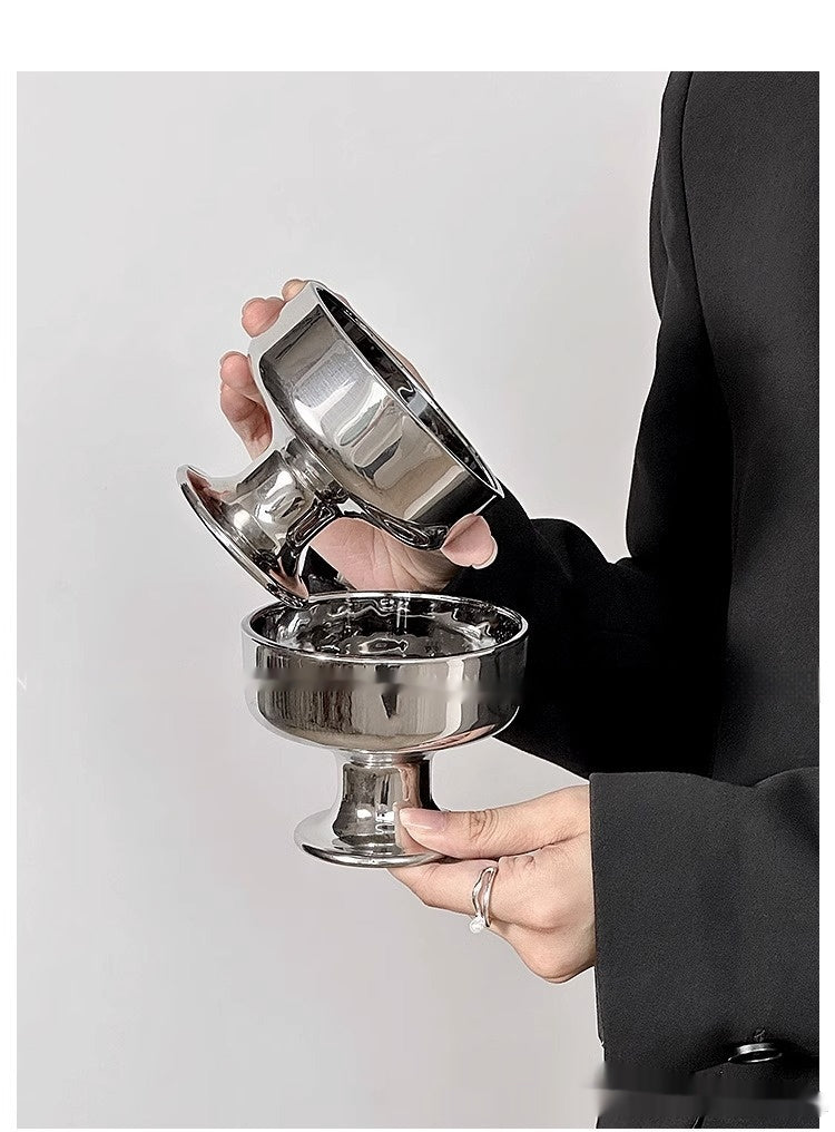 200ml Glass Pudding Ice Cream Cup – Silver, Korean Style, Food & Drinkware