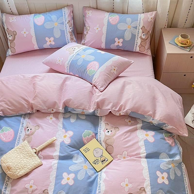 Printed Cartoon Girl Cotton Bed Quilt Cover Set - Multiple Sizes & Styles