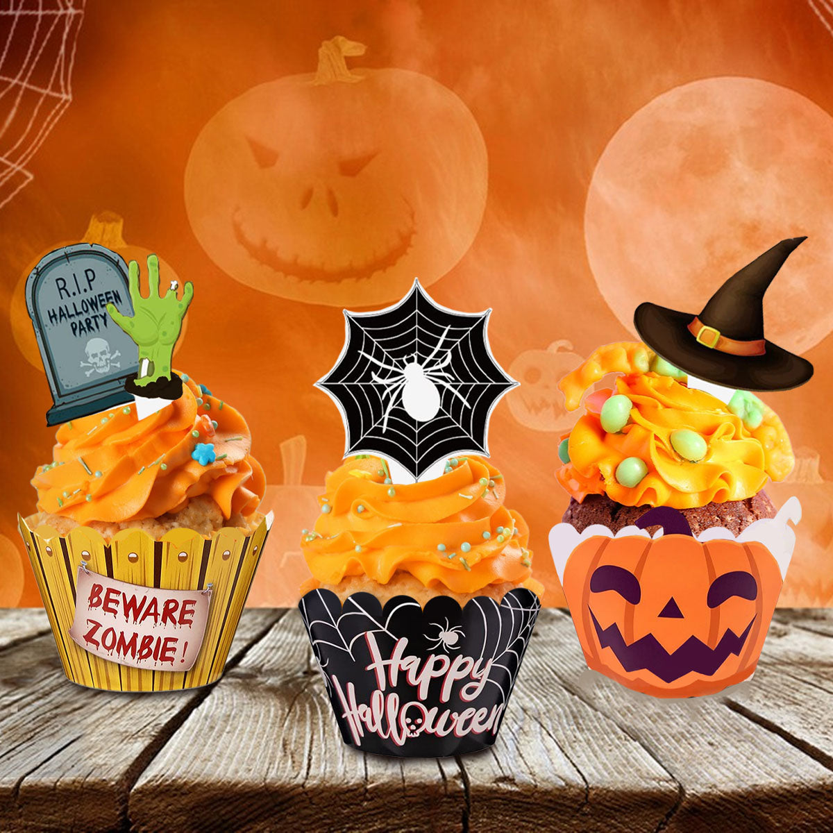 Halloween Cupcake Decoration Set - 48 Pcs Zombie Hand & Witch Hat Picks