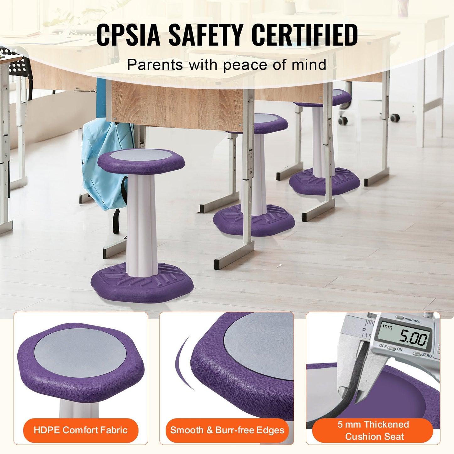 Kids Wobble Chair - Active Stool with Sponge Cushion for Focus & Posture, Purple