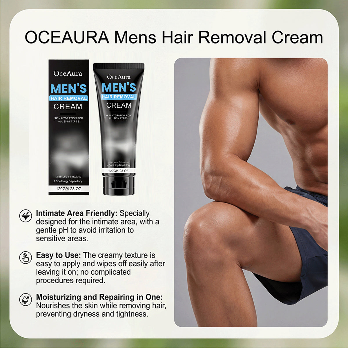 Men's Hair Removal Cream 120G - Gentle Depilating Skin Care