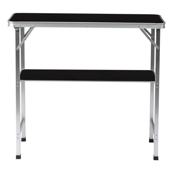 Portable Folding Bar Table with Shelf and Black Skirt - Indoor Outdoor Event Stand