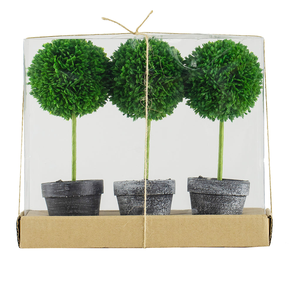 Mini Faux Potted Boxwood Topiaries - Set of 3 Green