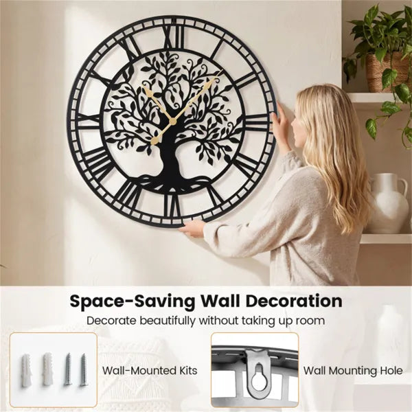 Black Tree of Life Wall Clock - 27" Non-Ticking Quartz Design