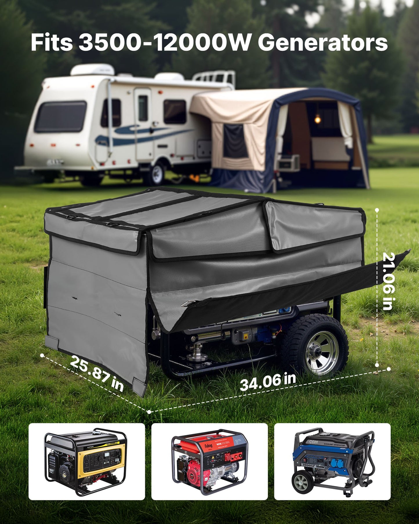 Universal Waterproof Generator Cover 420D 34x26x21in for 3500-12000W - Weatherproof, Easy Access