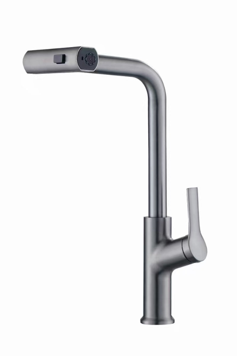 Pull-Out Kitchen Faucet Hot and Cold Water Tap with Copper and Silver Finish