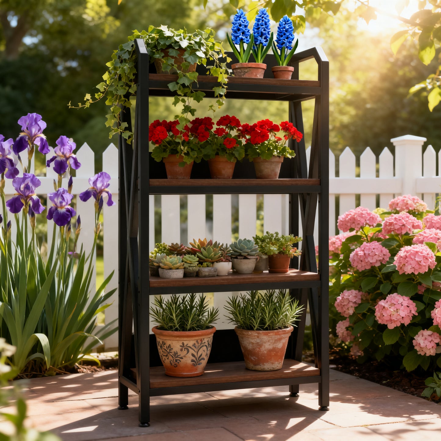 4-Level Bakers Rack - Metal & Wooden Kitchen Shelves, 56.3"