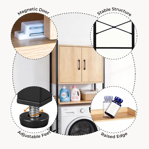 Over-the-Toilet Storage Cabinet - Wood Grain MDF with Doors & Shelf