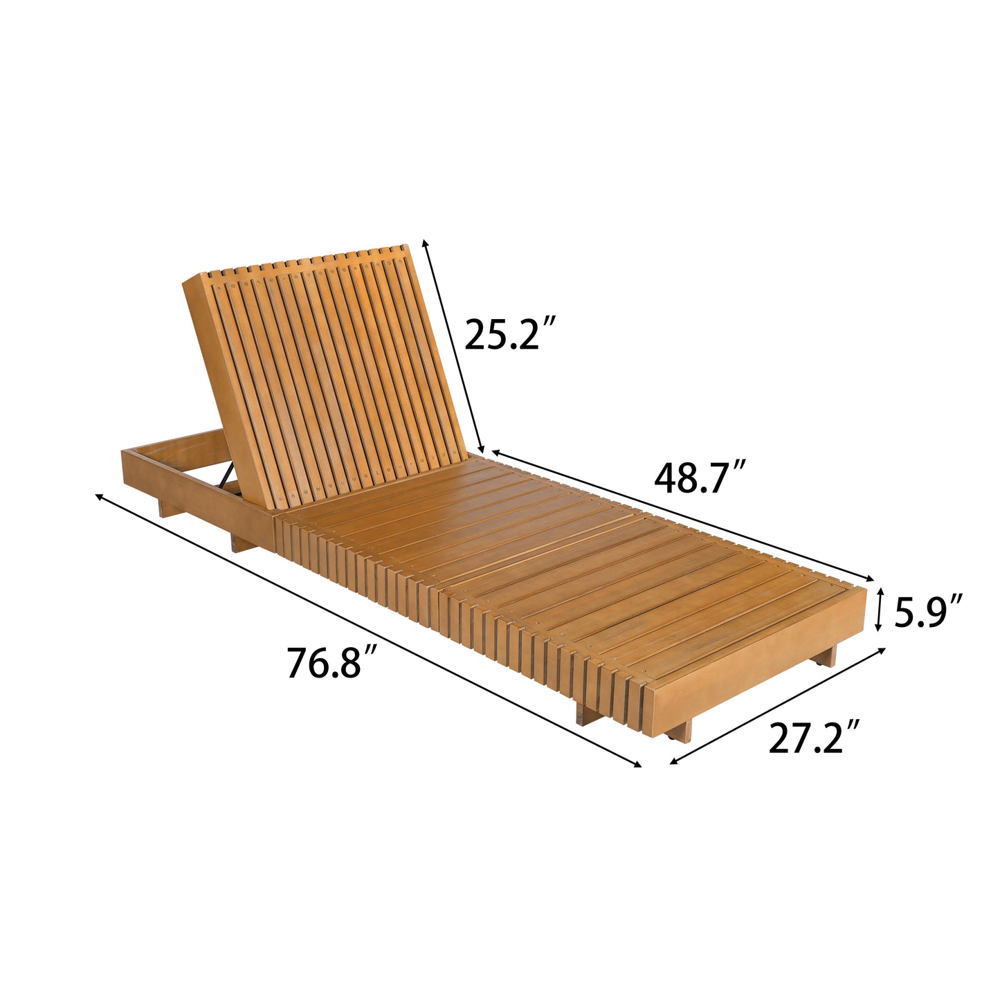 Lounge Chaise Set - Acacia Wood with Dark Grey Cushion
