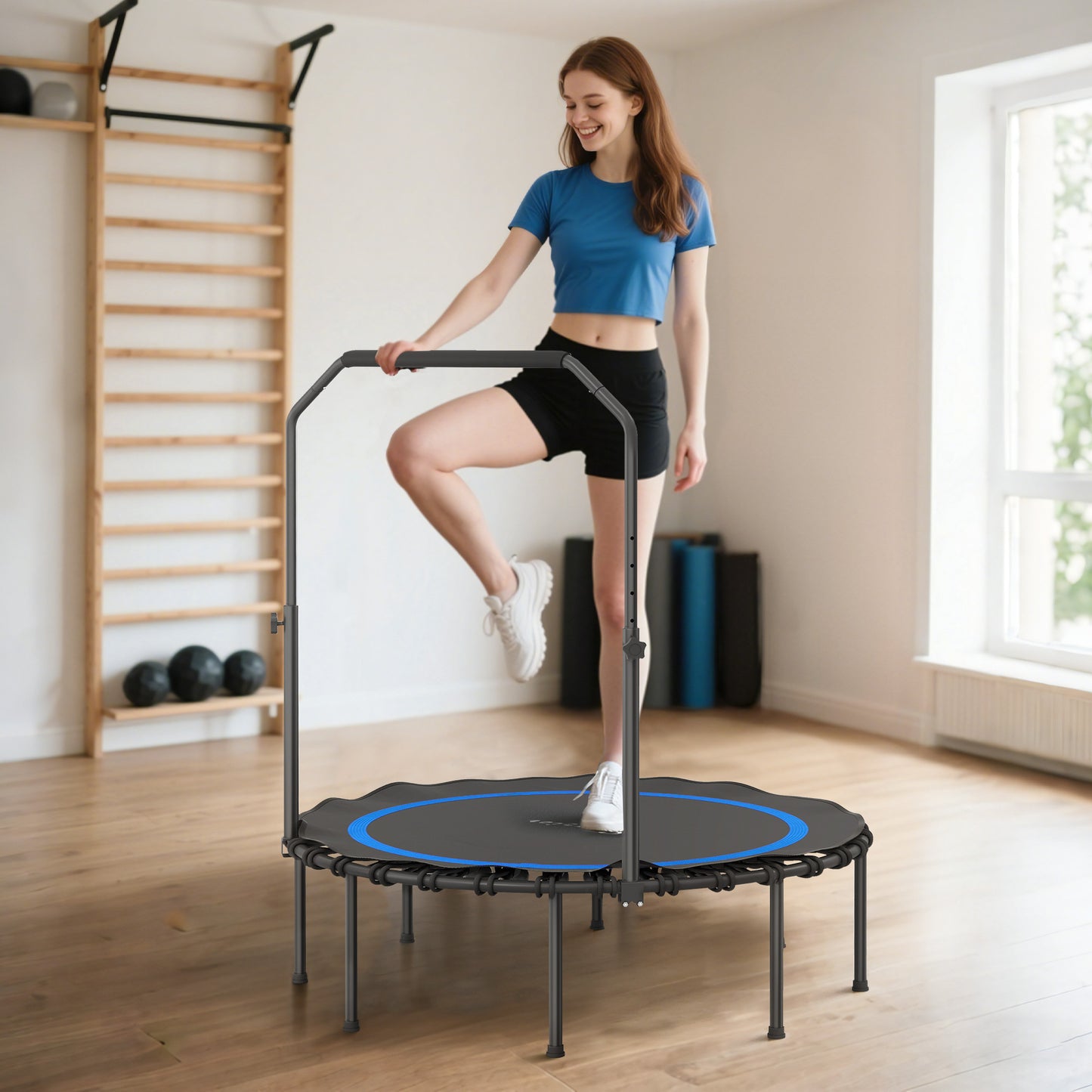 45" Foldable Mini Trampoline for Adults with Adjustable Handle - Blue