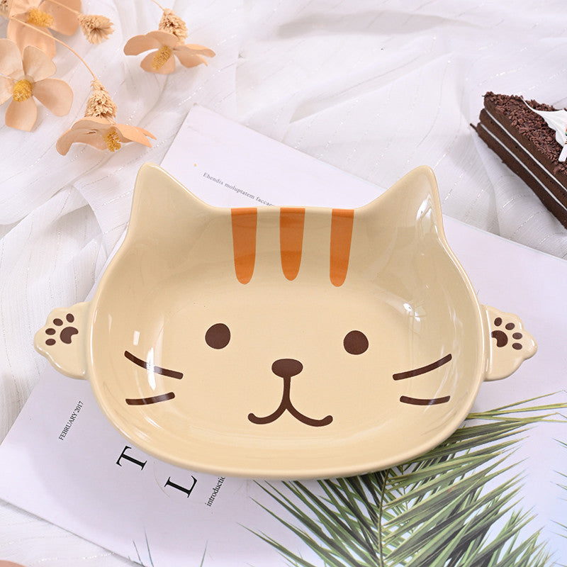 Japanese-Style Ceramic Cat's Claw Deep Plate - Double-Ear Porcelain Tray