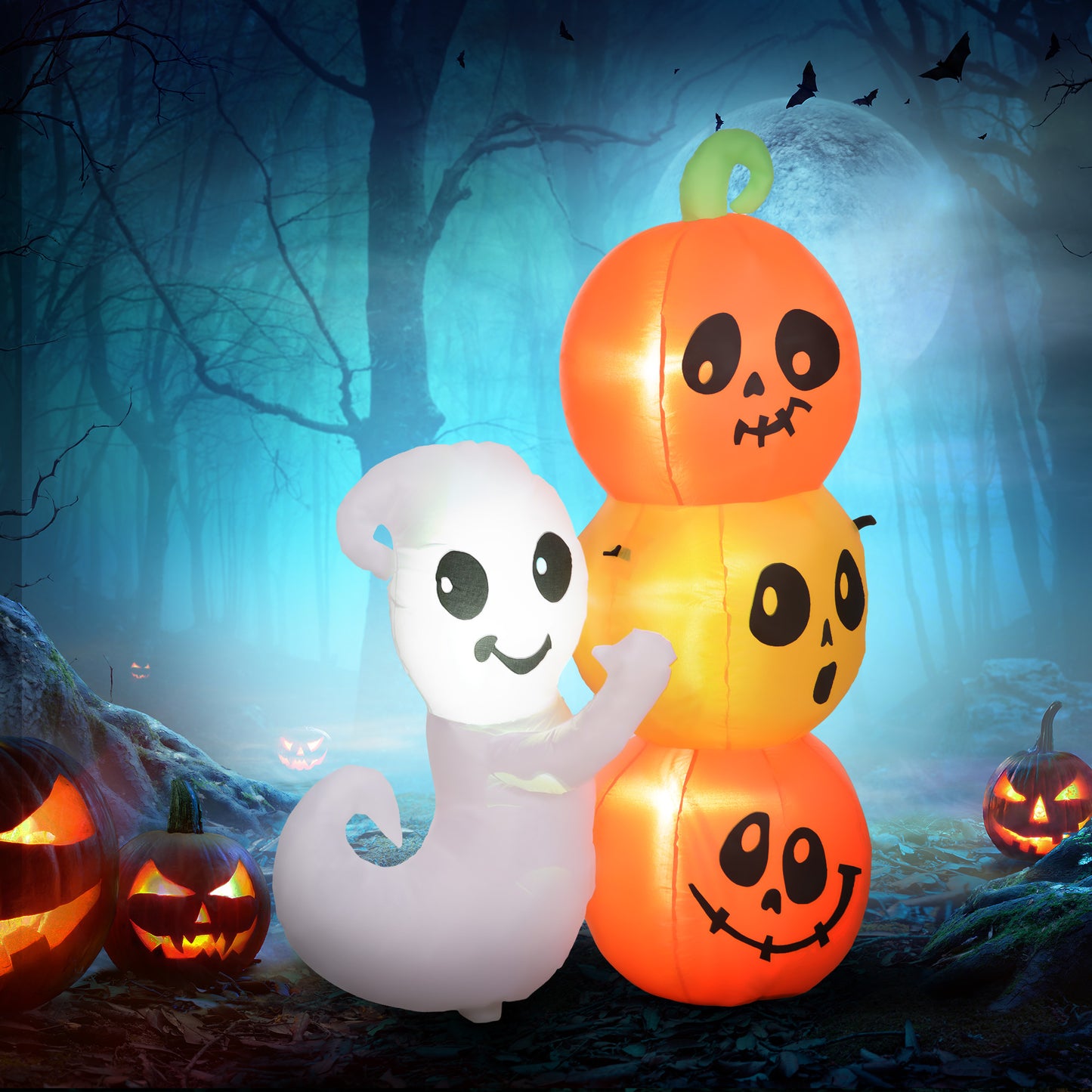 5ft Inflatable Halloween Ghost & Pumpkin Display with LED Lights