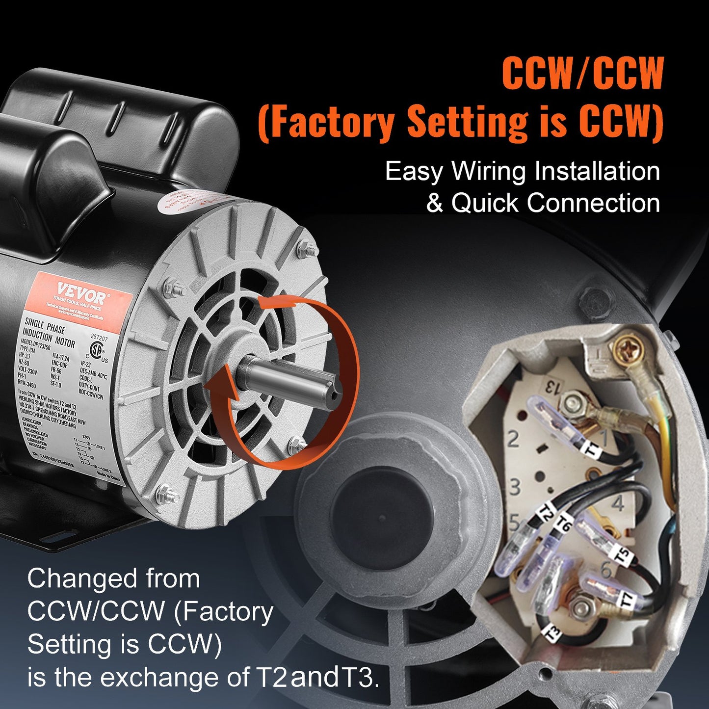 3.7HP Electric Air Compressor Motor 230V 56 Frame CW/CCW Rotation
