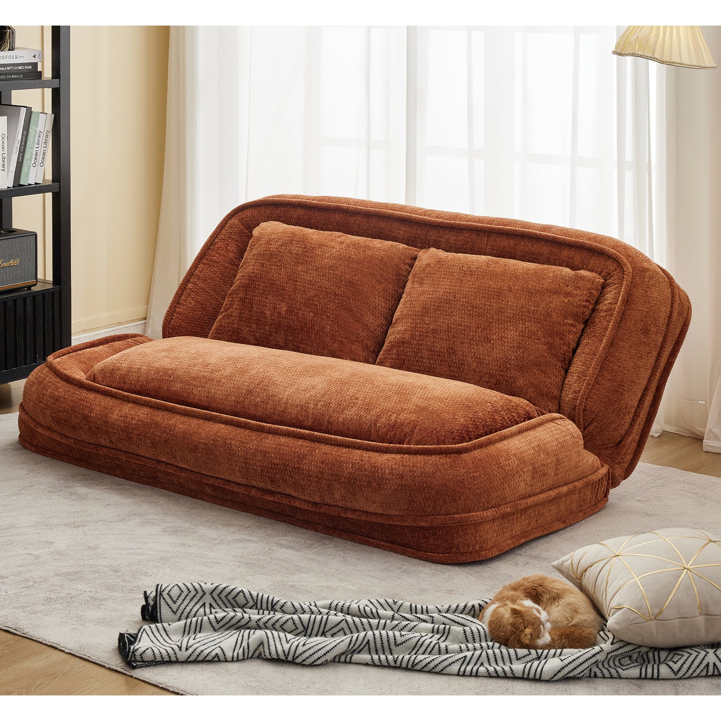 Extra Large Chenille Lazy Sofa Loveseat for Humans & Pets - Orange