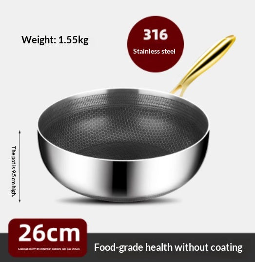 Stainless Steel Double-Sided Honeycomb Fry Pan Non-Stick Coating-Free Kitchen Cookware