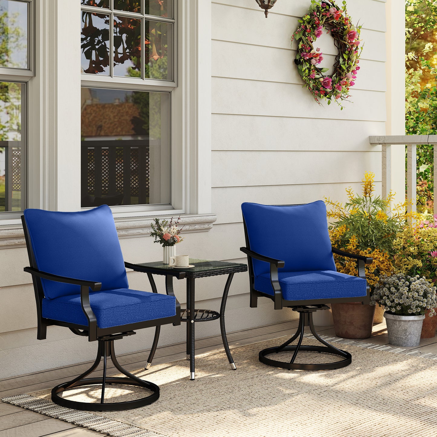 Navy Blue Patio Chair Cushions Set of 2 with Seat & Backrest