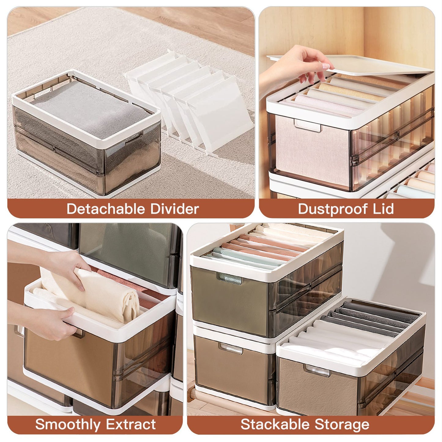 3 Pack Foldable Storage Bin With Lid Stackable Plastic Closet
