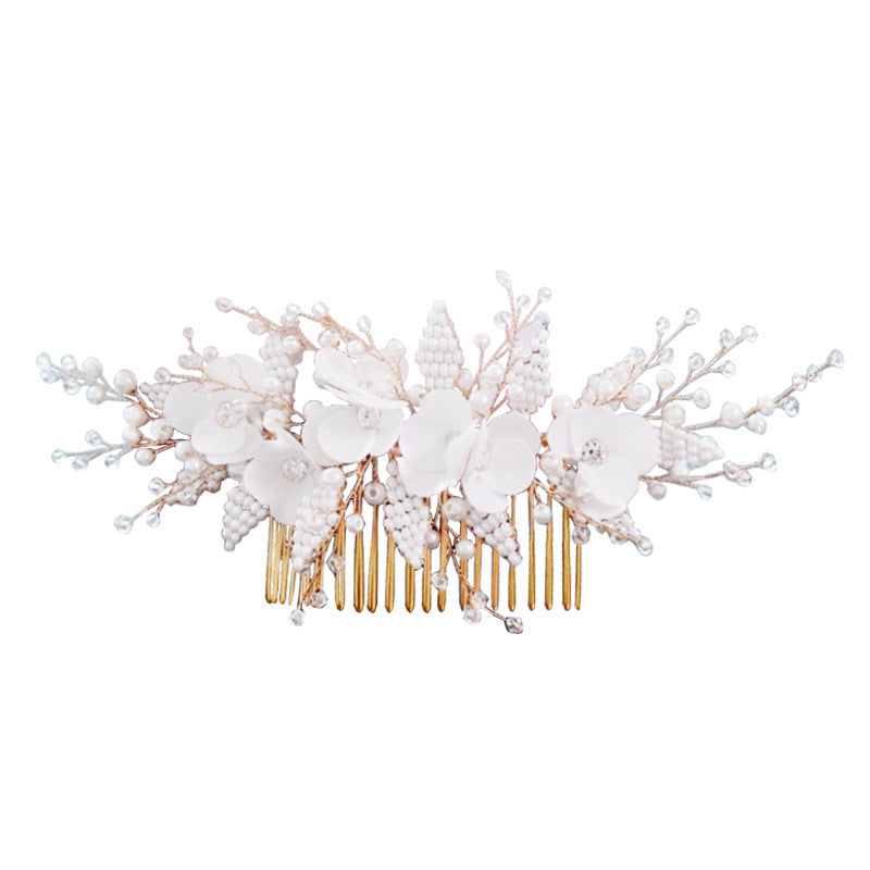 Pearl Beaded Crystal Hair Comb - Gold